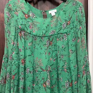 SUNDANCE Green Patterned Peasant Blouse-S